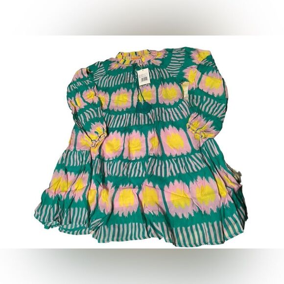 Oliphant Swing Dress Tunic Balloon Sleeves Silk Cotton Blend Ikat Print … - Picture 2 of 5